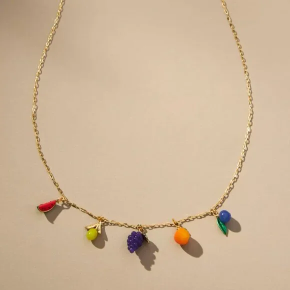 Anthropologie Fruit Charm Necklace 🍉🍋🍇🍊🫐 - Picture 3 of 3